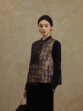 盛唐婧 | 轻奢老钱风龟裂纹拼天马纹宋锦马甲