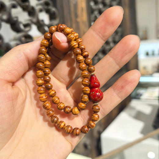 海南水波纹0.6双圈手串+大漆葫芦 商品图0
