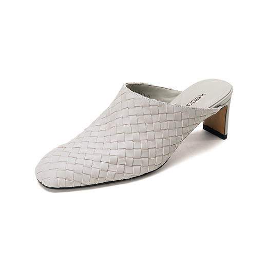 Westory2026年春季小方头中跟牛皮编织穆勒拖鞋后空鞋W26AH51081 商品图11