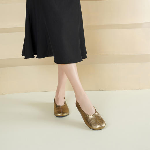 Westory2026年圆头平底奶奶鞋古铜金舒软羊皮单鞋休闲浅口鞋W26AE50941 商品图5