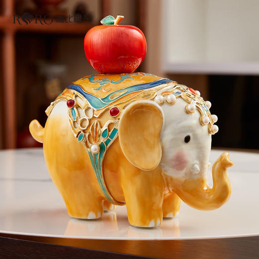 罗比罗丹万象升平大象摆件新中式彩绘桌面珐琅彩工艺家居饰品吉象平安珐琅摆件-YHD 商品图4