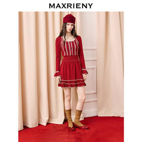 红白撞色针织半裙(货号:MF86SK759)