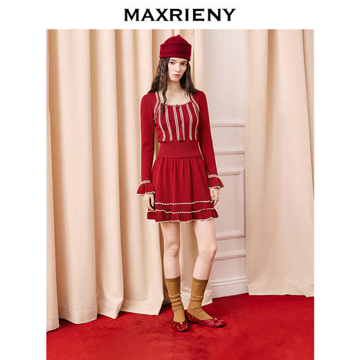 红白撞色针织半裙(货号:MF86SK759) 商品图0