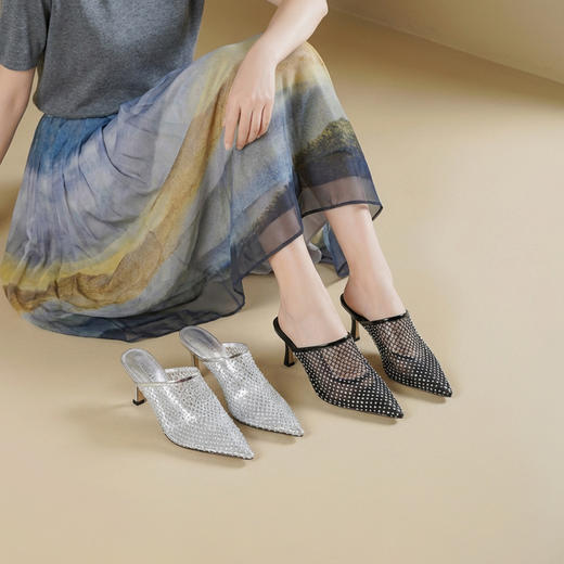 Westory2026年夏季尖头高跟穆勒拖鞋渔网鞋空凉鞋W26AH50971 商品图3