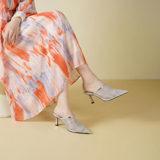 Westory2026年夏季尖头高跟穆勒拖鞋渔网鞋空凉鞋W26AH50971 商品图6