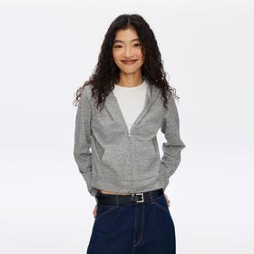 Oneup花纱短款连帽拉链薄卫衣