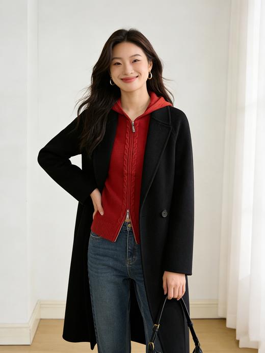 【夜幕黑大衣】【现货】臣禾 【100%绵羊毛】正肩西装领两粒扣大衣9241080180 商品图6