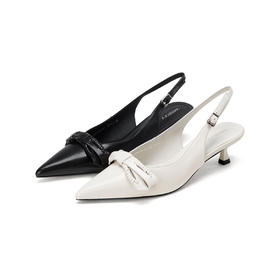 Westory2026年春季尖头牛皮中跟后空鞋通勤百搭空凉鞋S26AH51231