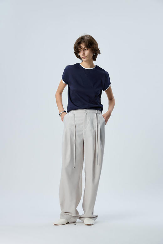 毛边双褶西裤 商品图0