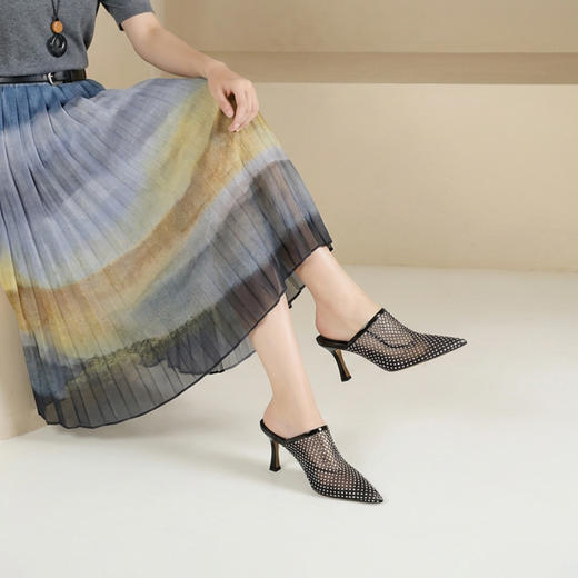 Westory2026年夏季尖头高跟穆勒拖鞋渔网鞋空凉鞋W26AH50971 商品图1