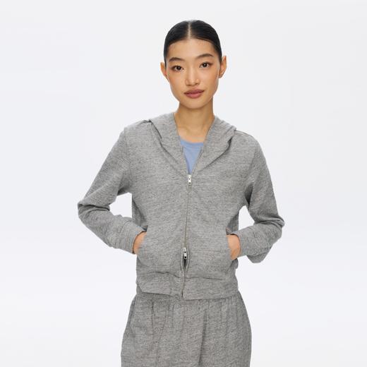 Oneup花纱短款连帽拉链薄卫衣 商品图1