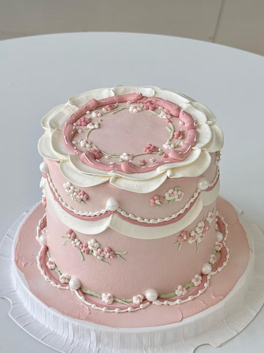蛋糕定制—粉色复古裱花 商品图0