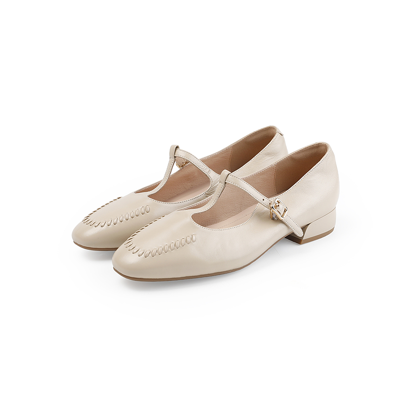 【上新】伊伴2026春季复古T字带编织鞋头质感真皮玛丽珍B26181201