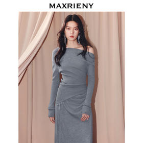 MAXRIENY一字斜领设计套头针织25冬款亲肤软糯肌理感长袖上衣女(货号:MF86SW507)