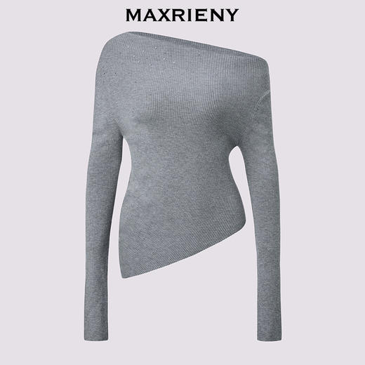 MAXRIENY一字斜领设计套头针织25冬款亲肤软糯肌理感长袖上衣女(货号:MF86SW507) 商品图4