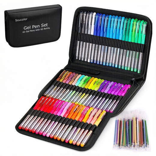 【亚马逊热卖10000+】美国 Soucolor 60支彩色中性笔套装 带60字替换芯 做手账做笔记 专用速干 商品图0