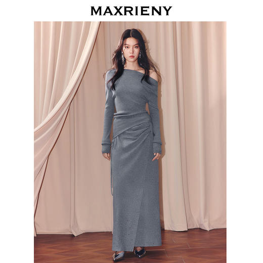 MAXRIENY一字斜领设计套头针织25冬款亲肤软糯肌理感长袖上衣女(货号:MF86SW507) 商品图1