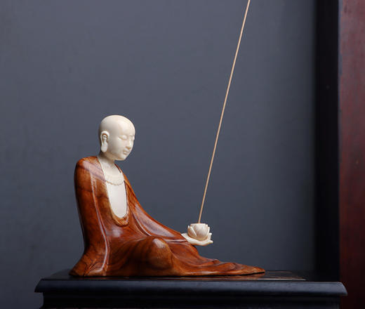 禅意佛花梨镶嵌猛犸香插 商品图1