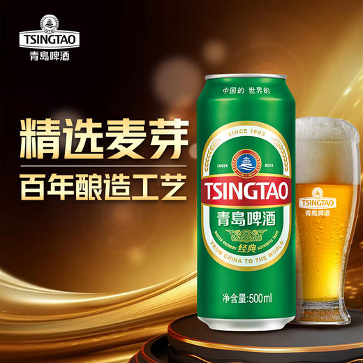 青岛啤酒TSINGTAO 10°P经典啤酒 500ml*24听/箱 商品图1