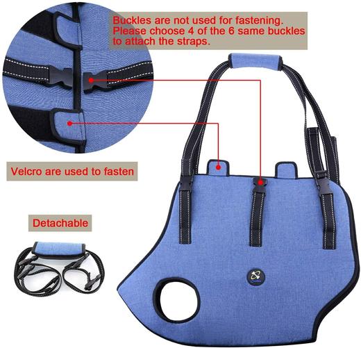 美国沃尔玛 Coodeo 宠物狗牵引手提辅助带 辅助行走 可调节加垫透气背带 蓝色 XL码 商品图1