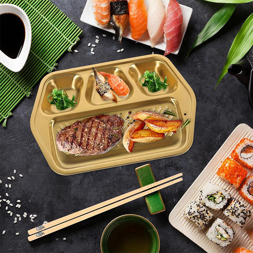 美国 金色餐盘 不锈钢分格盘 9英寸厨房烧烤碟及用餐 可搭配金色/银色餐勺 商品图6