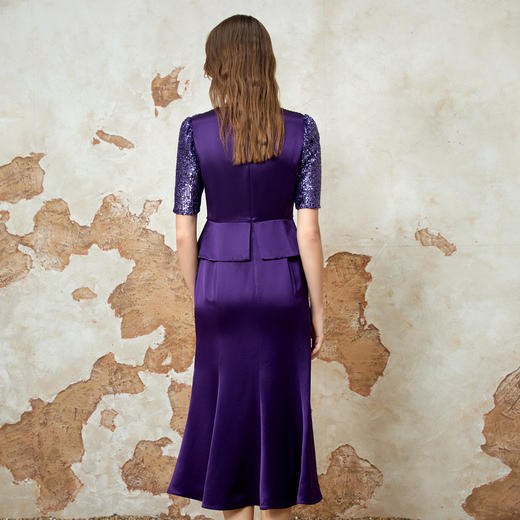 EITIE爱特爱气质圆领修身亮片复古礼服连衣裙春新款8177813 商品图5