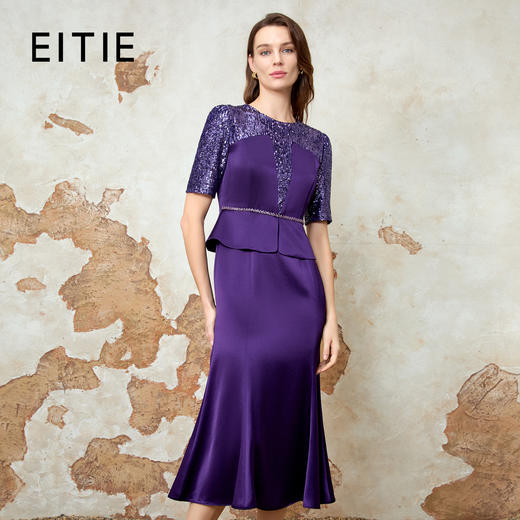 EITIE爱特爱气质圆领修身亮片复古礼服连衣裙春新款8177813 商品图0