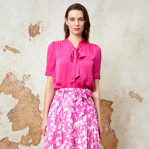 EITIE爱特爱法式气质舒适直筒显瘦通勤飘带衬衫上衣春季新款8109805 商品图2