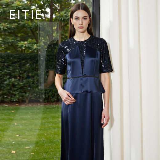 EITIE爱特爱气质圆领修身亮片复古礼服连衣裙春新款8177813 商品图1