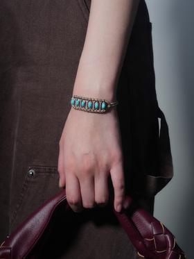 北京仓｜Van Den Abeele-Teresina-金属光泽 编织 纤维 莫桑钻 绿松石 手链［法国设计师］