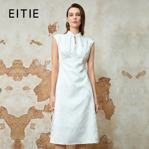 EITIE爱特爱气质新中式立领暗纹收腰显瘦连衣裙春季新款8107828 商品图0