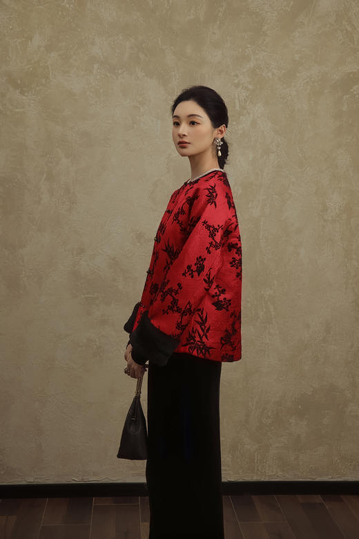 盛唐婧 | 轻奢时尚新中式提花绒羊毛袖口对襟外套 商品图4