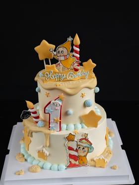 手绘星星人双层蛋糕