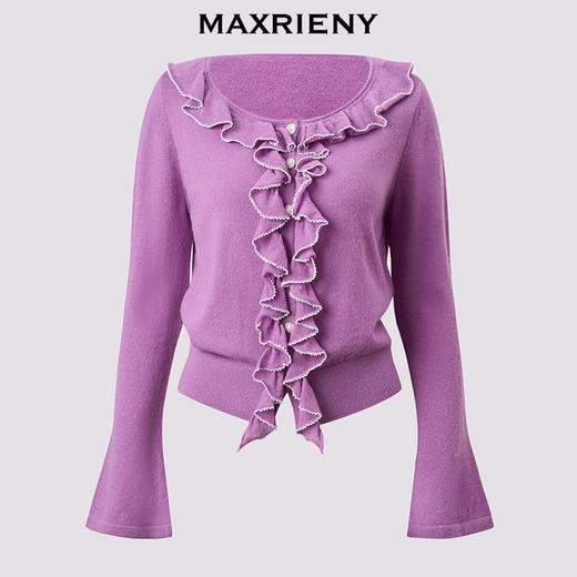 MAXRIENY松弛感穿搭套头毛针织衫女门襟波浪边设计感收腰上衣25秋(货号:MS86SW509) 商品图4