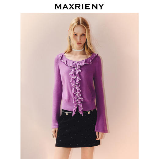 MAXRIENY松弛感穿搭套头毛针织衫女门襟波浪边设计感收腰上衣25秋(货号:MS86SW509) 商品图0
