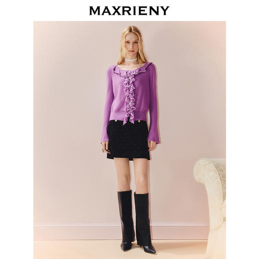 MAXRIENY松弛感穿搭套头毛针织衫女门襟波浪边设计感收腰上衣25秋(货号:MS86SW509) 商品图1