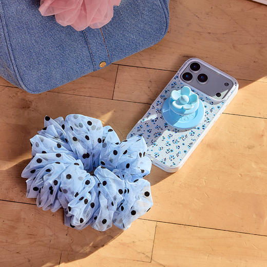 【芭蕾舞房】薄纱发圈手机腕带 · 蓝 Wristlet&Strap手机绳链 Strap手机腕带系列 蓝色 波点 商品图1