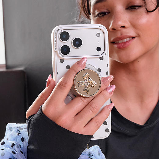 【芭蕾舞房】蝴蝶结浮雕 POPGRIP泡泡骚手机粘贴式气囊支架 Enamel金属珐琅系列 银色 商品图1