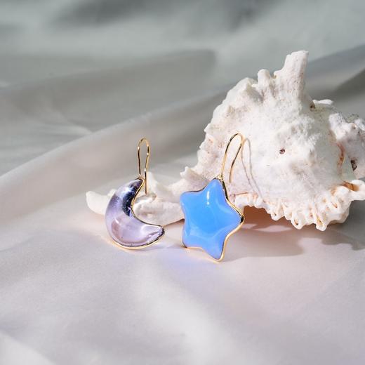 北京仓｜Gripoix Paris-Star and Moon-星与月 琉璃 蓝色 不对称耳环［法国设计师］ 商品图1