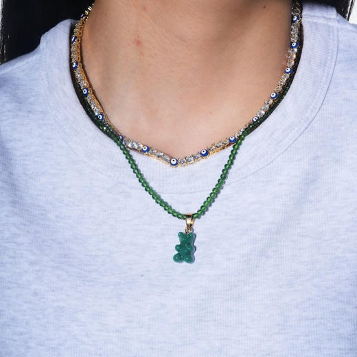 北京仓｜CRYSTAL HAZE-Beaded Nostalgia Bear-绿色小熊 项链（金色环扣）［挪威设计师］ 商品图5