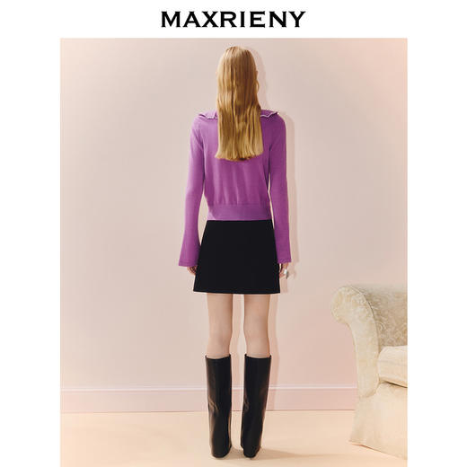 MAXRIENY松弛感穿搭套头毛针织衫女门襟波浪边设计感收腰上衣25秋(货号:MS86SW509) 商品图3