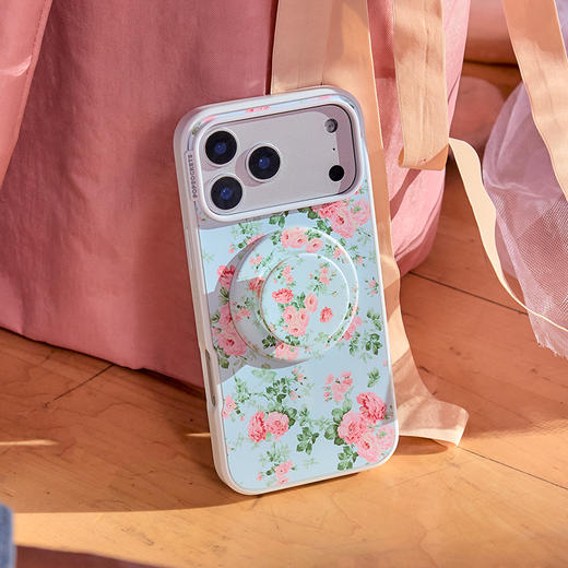 【芭蕾舞房】碎花壁纸·粉蓝 POPCASE手机壳 MagSafe Popcase磁吸款 粉蓝 花卉植物 拼贴 iPhone17/16/15 商品图1