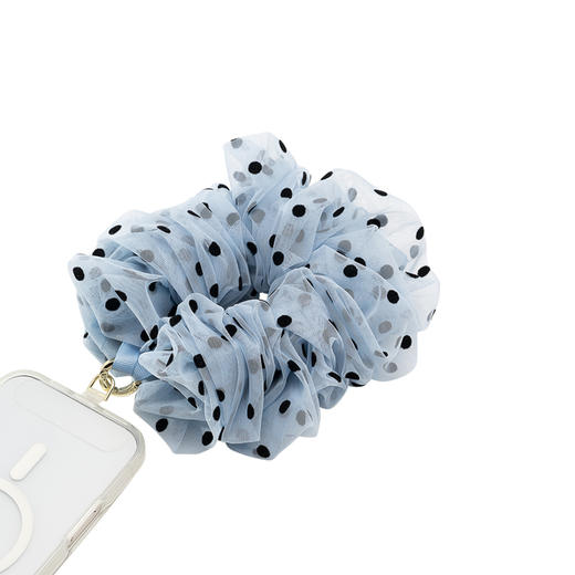【芭蕾舞房】薄纱发圈手机腕带 · 蓝 Wristlet&Strap手机绳链 Strap手机腕带系列 蓝色 波点 商品图2