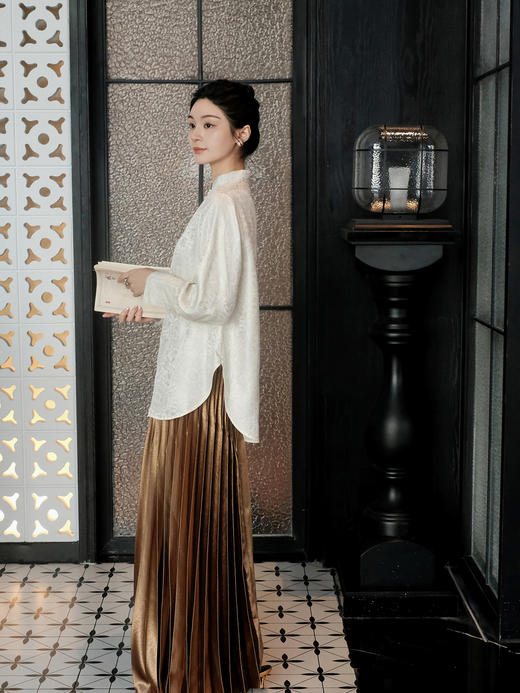 盛唐婧 | 新中式织金真丝百搭时尚款长衬衫-白色 商品图2
