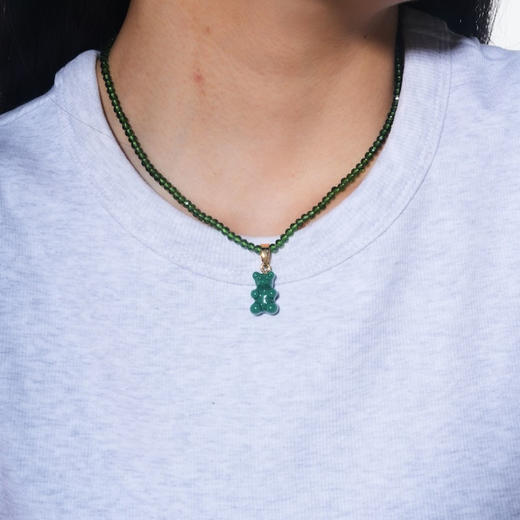 北京仓｜CRYSTAL HAZE-Beaded Nostalgia Bear-绿色小熊 项链（金色环扣）［挪威设计师］ 商品图0