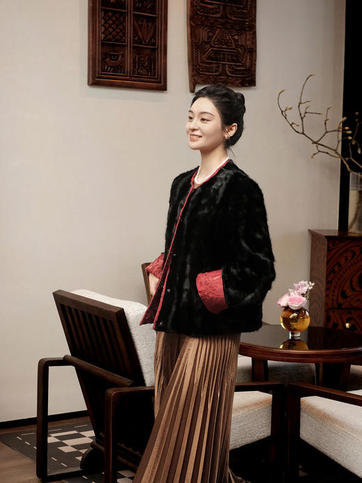 盛唐牡丹 | 水貂拼漳绒双面穿外套 商品图3