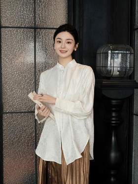 盛唐婧 | 新中式织金真丝百搭时尚款长衬衫-白色