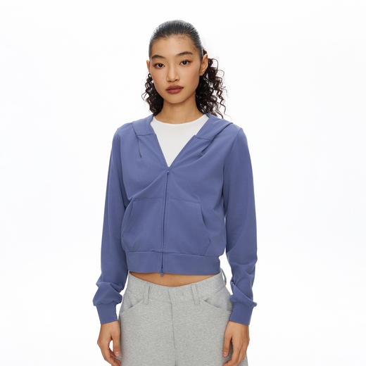 Oneup短款拉链连帽薄卫衣 商品图2