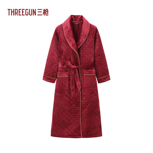 Threegun三枪 婴儿绒绗棉翻领开襟女家居睡袍-70448A011 商品图8