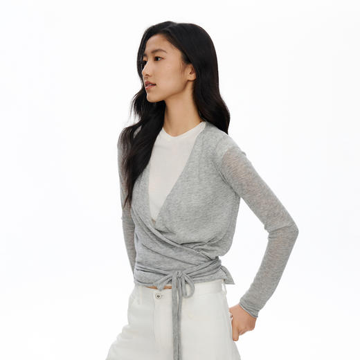 Oneup羊毛V领绑带针织衫 商品图3